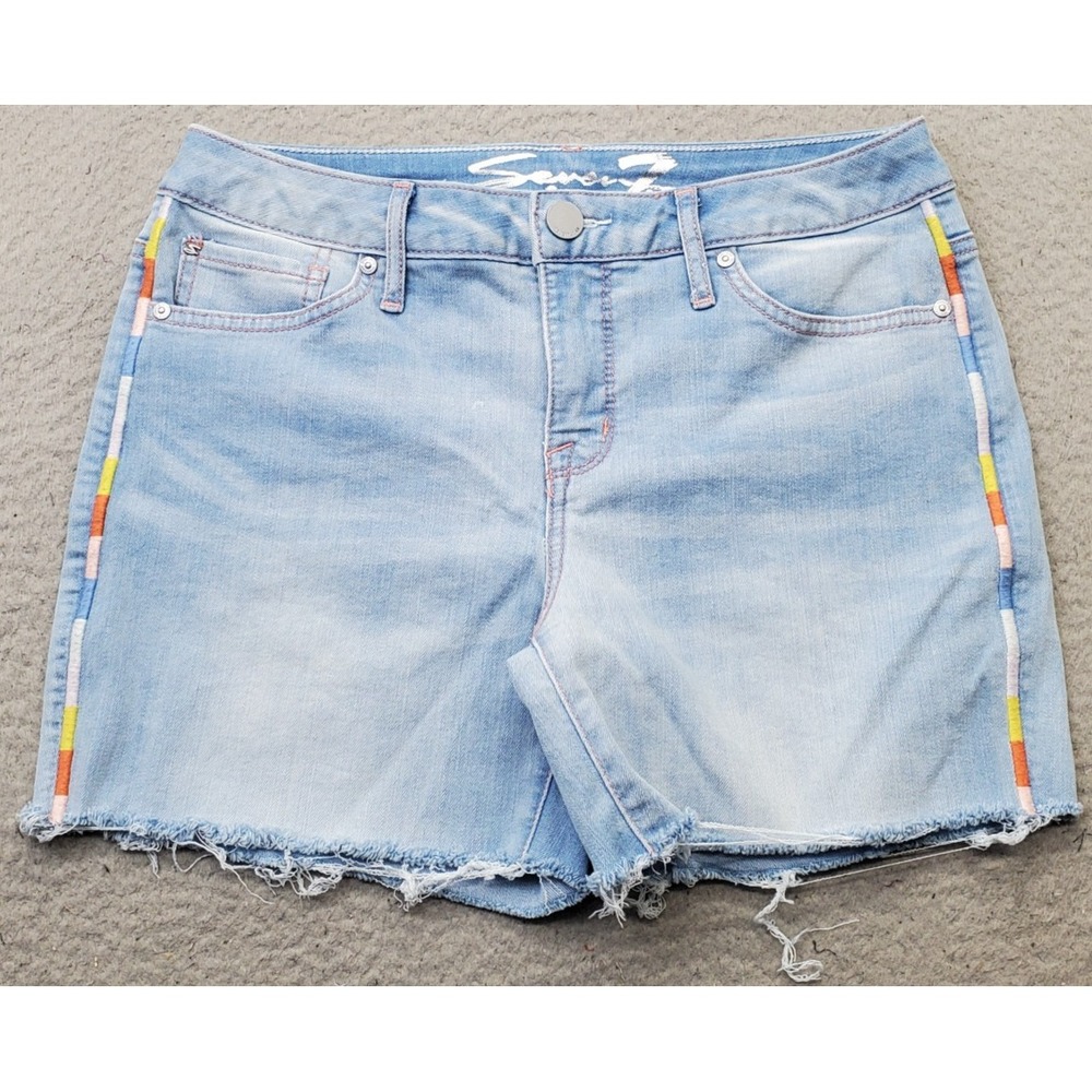 Seven7 Cut-off Shorts Women 4 Blue Denim Light Wash Side Stripe Classic 5-Pocket